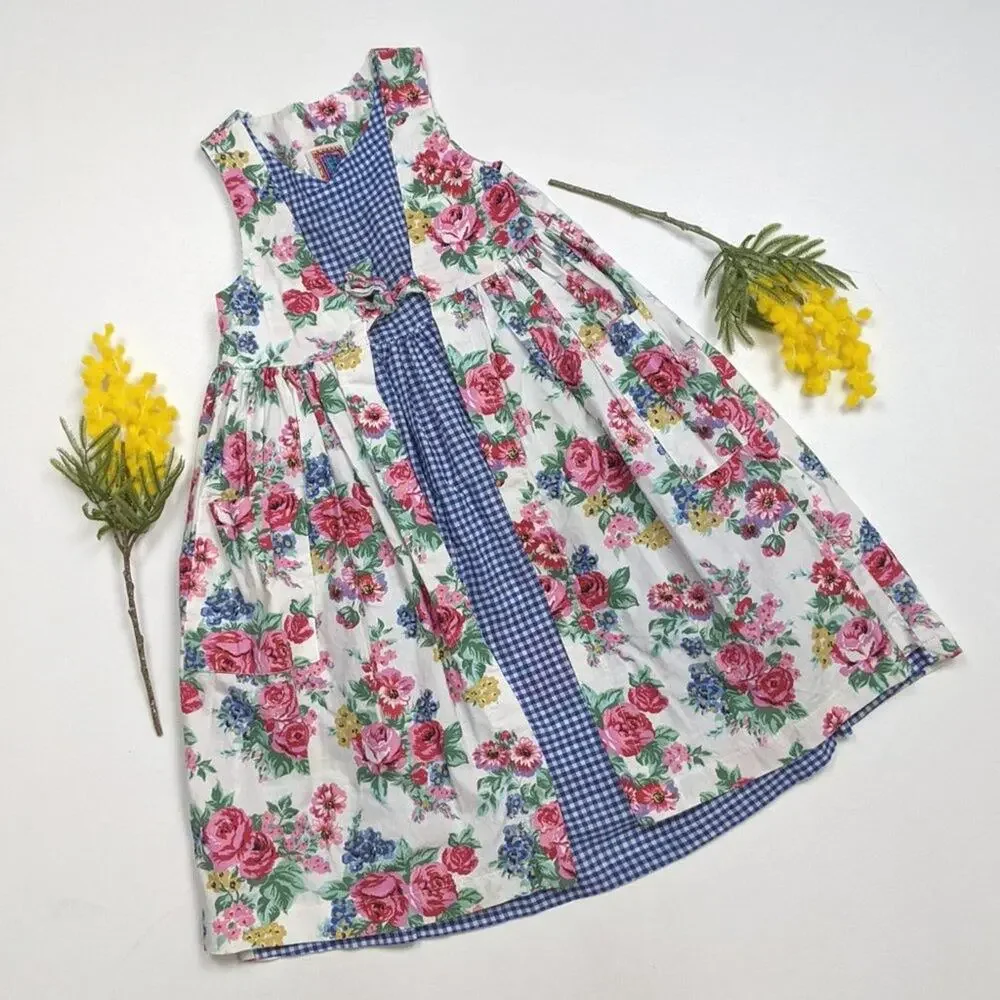 Vintage Spunky Dress Girls Size 5 Gingham Floral Sundress
